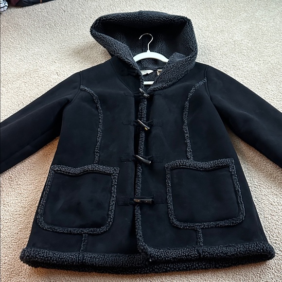 LL Bean Womens Faux Suede Sherpa Lined Toggle Duffle Coat - Picture 3 of 10